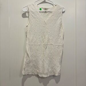J. Jill White Textured Seersucker Sleeveless V-Neck Wrap Front Stretch Top Small
